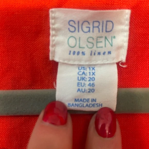 Sigrid Olsen Red Orange Linen Button Up Shirt Size 1X - Picture 6 of 7